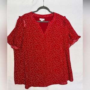 Chic Soul Red and White Dotted Blouse